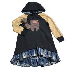 Unique girls 8-10Y longline hoodie with plaid trim